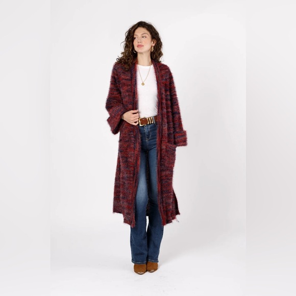 NWT BAND OF THE FREE SUNSET BLVD RED MIXED KNIT DUSTER SWEATER (L) - Picture 4 of 12